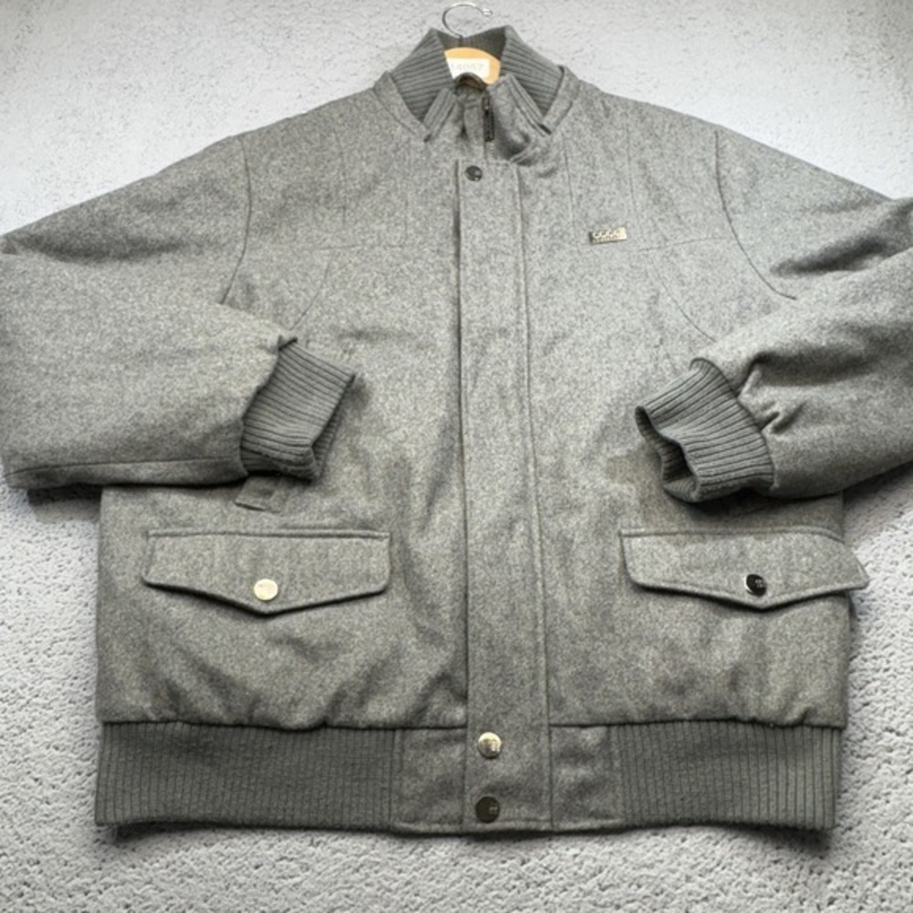 Coogi Jacket Mens XL Gray Wool Blend‎ Bomber Ribbed Collar Pockets Quilted Lined